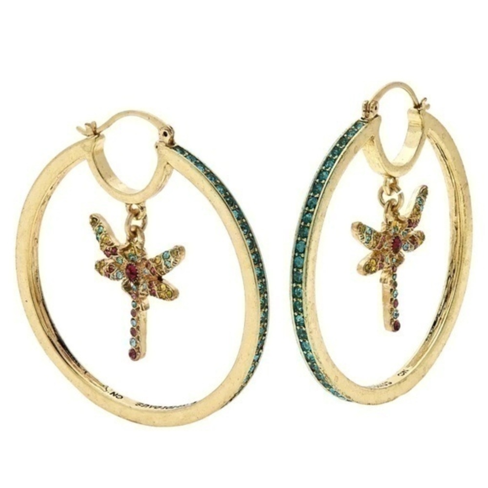 New in Box Heidi Daus dragonfly Swarvoski Crystal hoop earrings